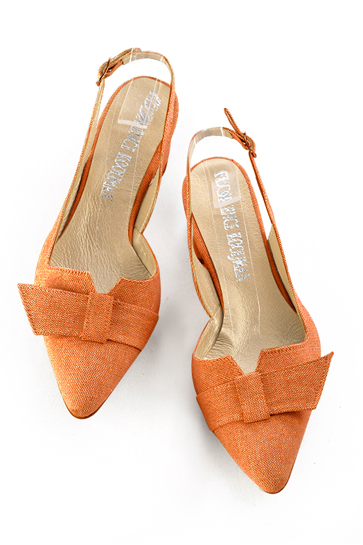Clementine orange women's slingback shoes. Tapered toe. Low flare heels. Top view - Florence KOOIJMAN